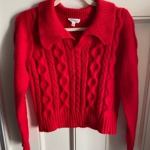 Vestique Red Collared Cable Sweater